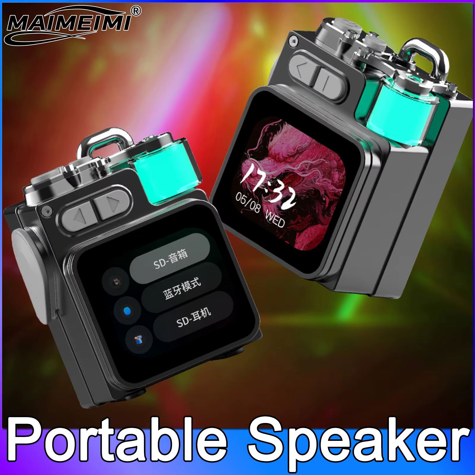 Wireless Portable Speaker Bluetooth-Compatible Metal Mechanical Speaker with LED Display Screen RGB Desktop Subwoofer Support